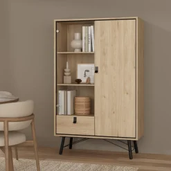 Vitrinekasten< Vitrinekast Denver Eiken - 102x162x40 cm