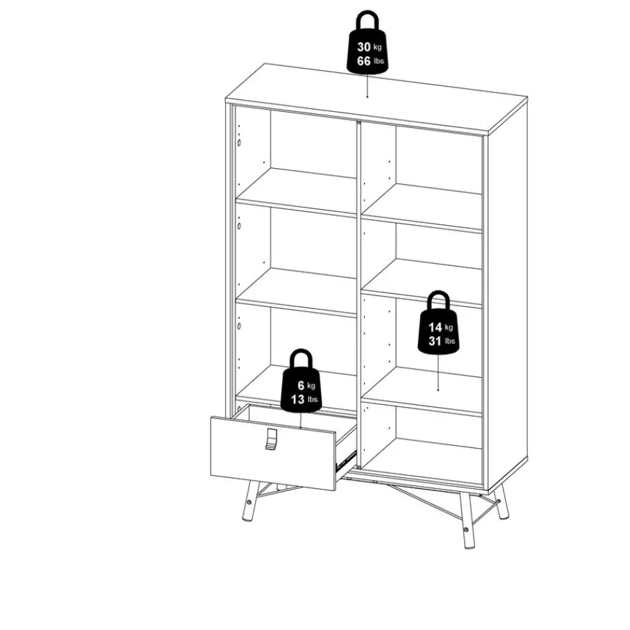 Vitrinekasten< Vitrinekast Denver Zwart / Walnoot - 102x162x40 cm