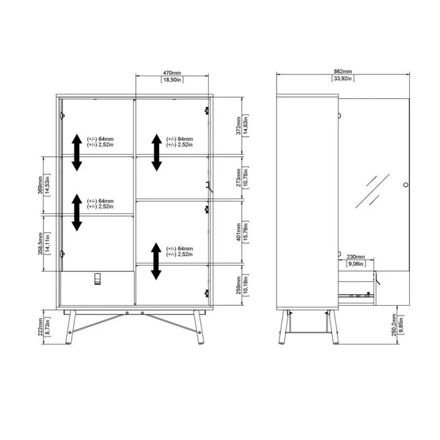 Vitrinekasten< Vitrinekast Denver Zwart / Walnoot - 102x162x40 cm