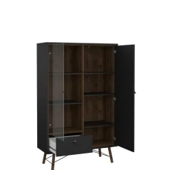 Vitrinekasten< Vitrinekast Denver Zwart / Walnoot - 102x162x40 cm