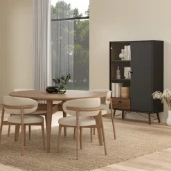 Vitrinekasten< Vitrinekast Denver Zwart / Walnoot - 102x162x40 cm