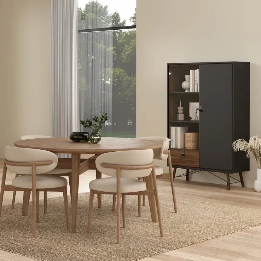 Vitrinekasten< Vitrinekast Denver Zwart / Walnoot - 102x162x40 cm