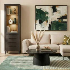 Vitrinekasten< Vitrinekast Zwanenburg Zwart - 67x212x48 cm