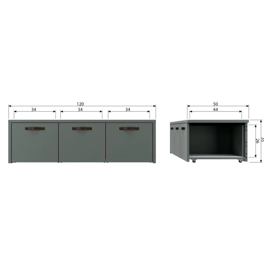 Opbergkasten<VTwonen Kistbank Stage Groen - 120x36x50 cm