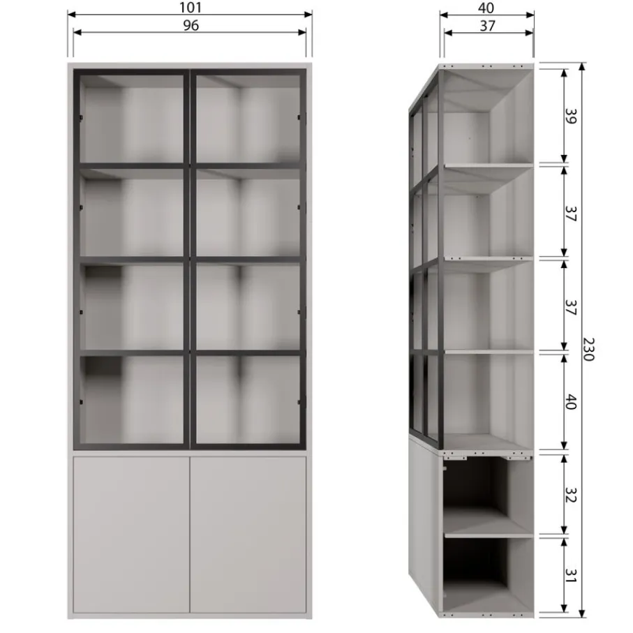 Vitrinekasten<VTwonen Vitrinekast Basic Mist - 101x230x40 cm