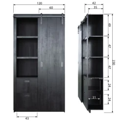 Wandkasten<VTwonen Wandkast Barn Zwart - 122x230x37 cm