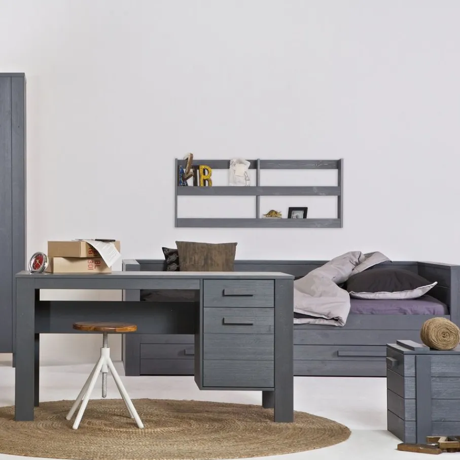 Eenpersoonsbedden<WOOOD Bed Dennis Staalgrijs - 90x200 cm