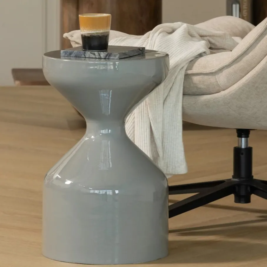 Bijzettafels<WOOOD Bijzettafel Floyd Grijs - Ø 30 cm