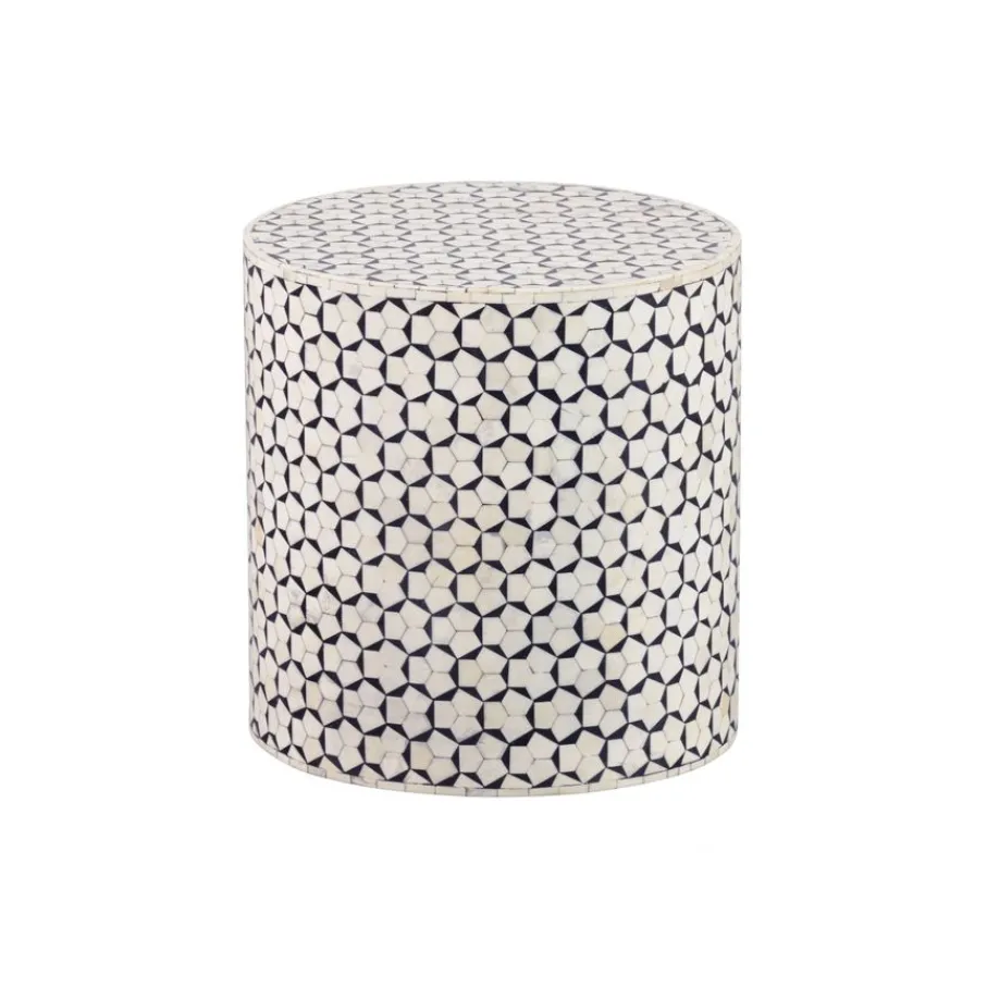 Bijzettafels<WOOOD Bijzettafel Neva Zwart/Wit - Ø 37 cm