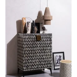 Bijzettafels<WOOOD Bijzettafel Neva Zwart/Wit - Ø 37 cm