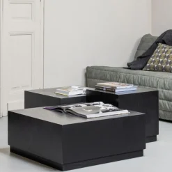 Bijzettafels<WOOOD Bijzettafel Pim Zwart - set 3 stuks