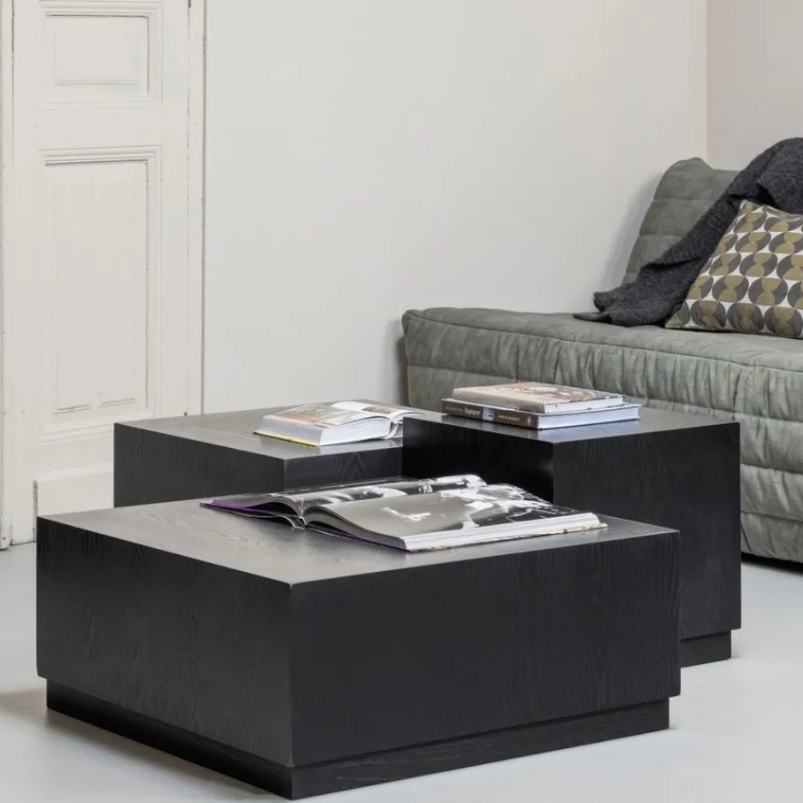 Bijzettafels<WOOOD Bijzettafel Pim Zwart - set 3 stuks
