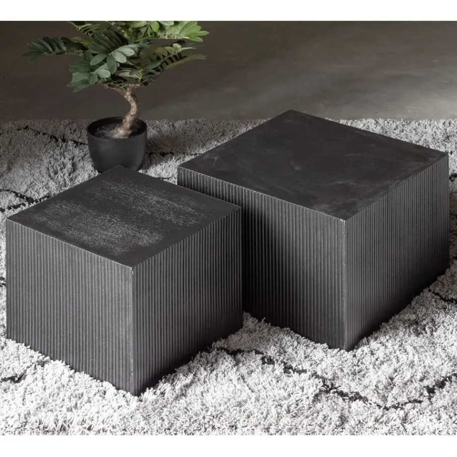 Bijzettafels<WOOOD Bijzettafel Sanne Zwart - set 2 stuks