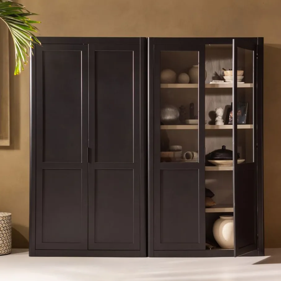 Buffetkasten|Vitrinekasten<WOOOD Buffetkast Gunnar Zwart - 120x217x48 cm