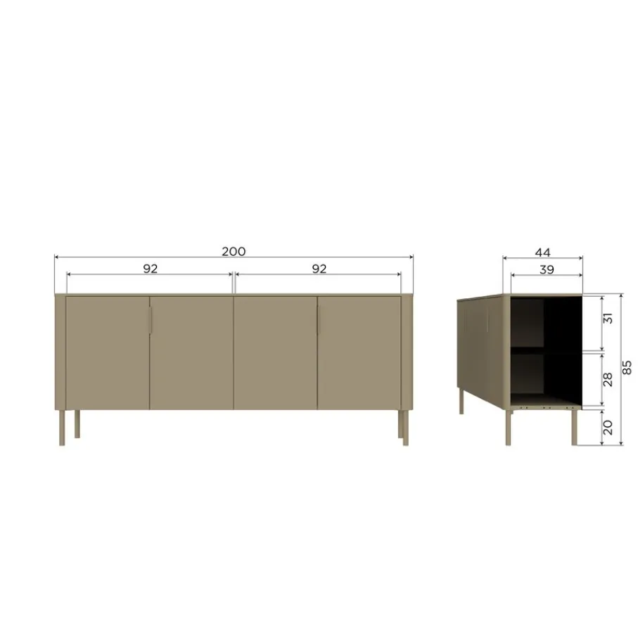 Dressoirs<WOOOD Dressoir Gunnar Mud - 201x85x44 cm