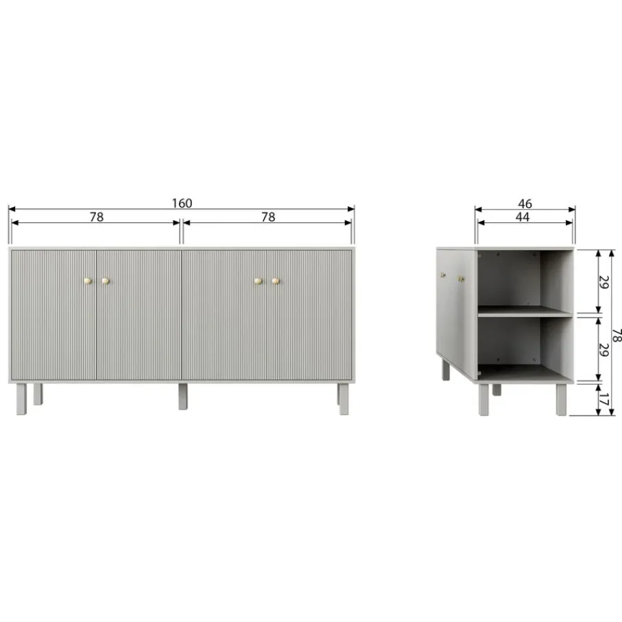 Dressoirs<WOOOD Dressoir Madu Grijs - 160x78x46 cm