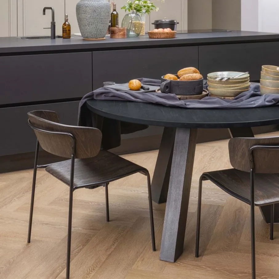 Eettafels<WOOOD Eettafel Rhonda Zwart - Ø 129 cm