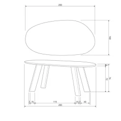 Eettafels<WOOOD Eettafel Roundly Bruin - 200x100 cm