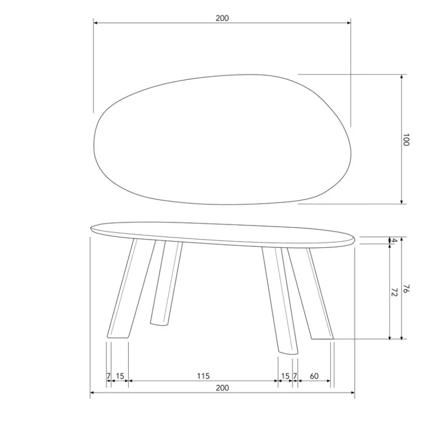 Eettafels<WOOOD Eettafel Roundly Bruin - 200x100 cm