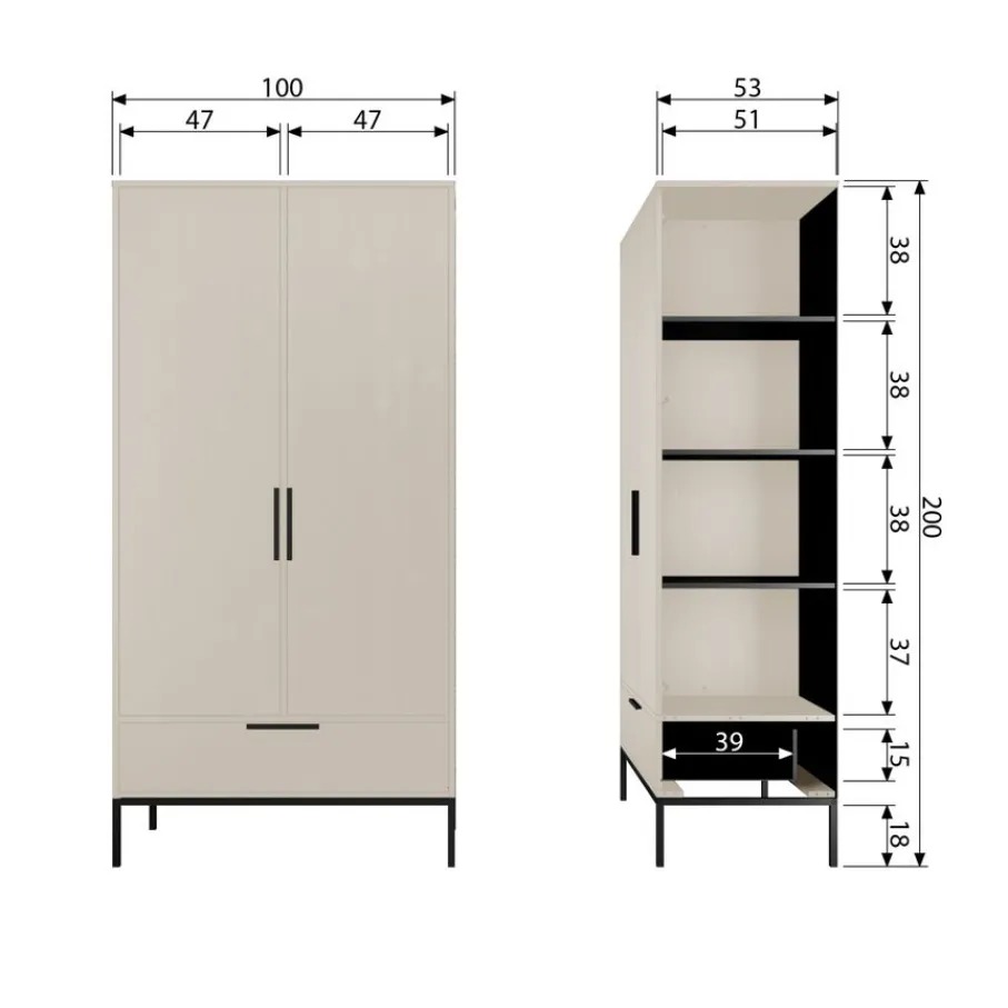 Kledingkasten<WOOOD Kledingkast Adam Dust - 100x200x53 cm