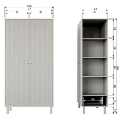 Kledingkasten<WOOOD Kledingkast Madu Grijs - 100x195x53 cm