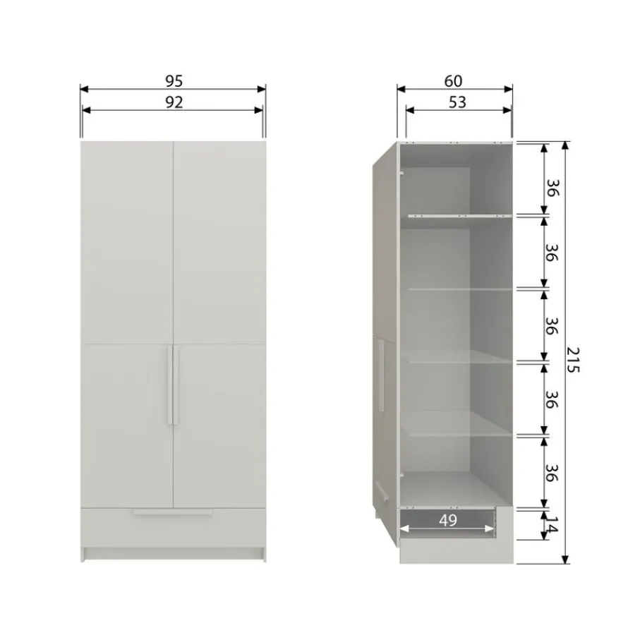 Kledingkasten<WOOOD Kledingkast Pure Dust - 95x215x60 cm