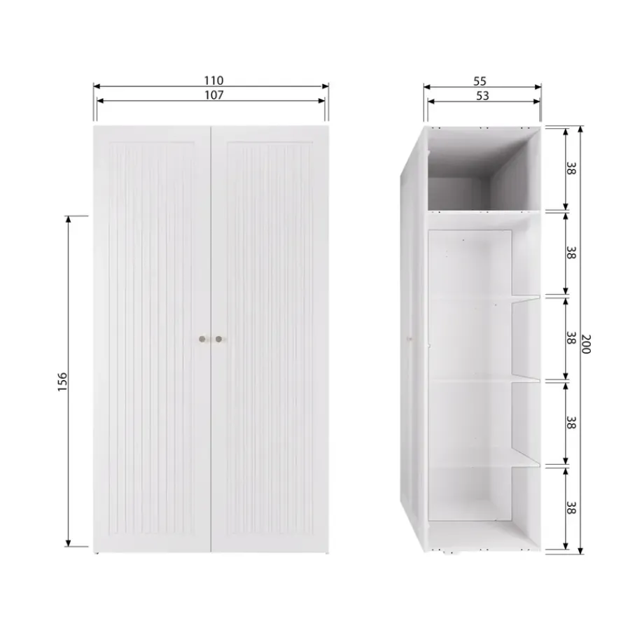 Kledingkasten<WOOOD Kledingkast Sipke Wit - 110x200x55 cm