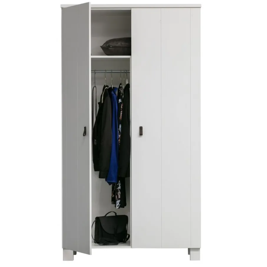 Kledingkasten<WOOOD Kledingkast Ties Wit - 111x202x55 cm
