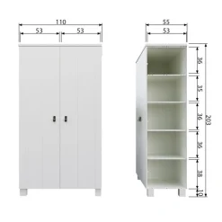 Kledingkasten<WOOOD Kledingkast Ties Wit - 111x202x55 cm