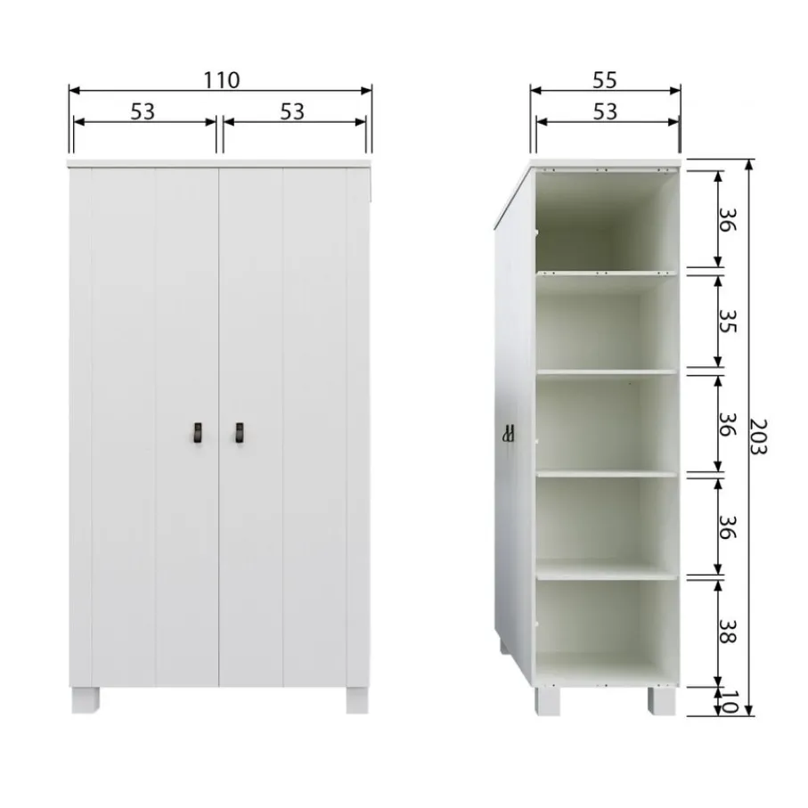Kledingkasten<WOOOD Kledingkast Ties Wit - 111x202x55 cm