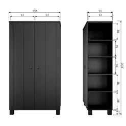 Kledingkasten<WOOOD Kledingkast Ties Zwart - 111x202x55 cm