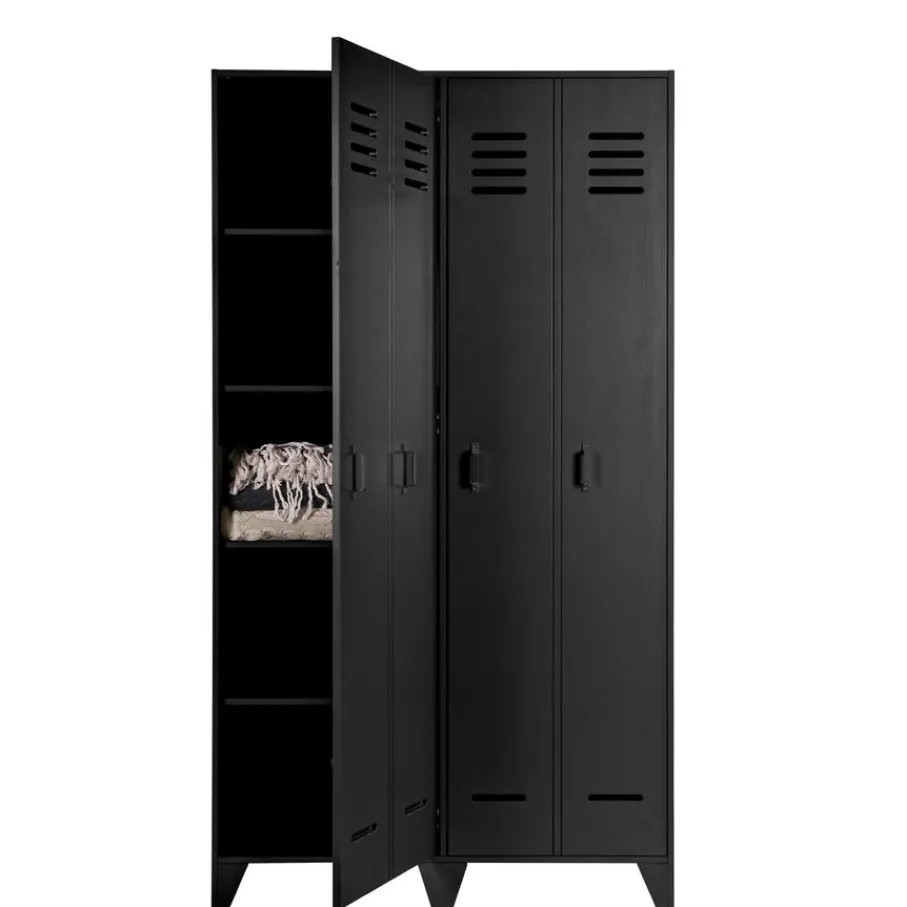 Lockerkasten<WOOOD Lockerkast Stijn Zwart - 103x187x40 cm
