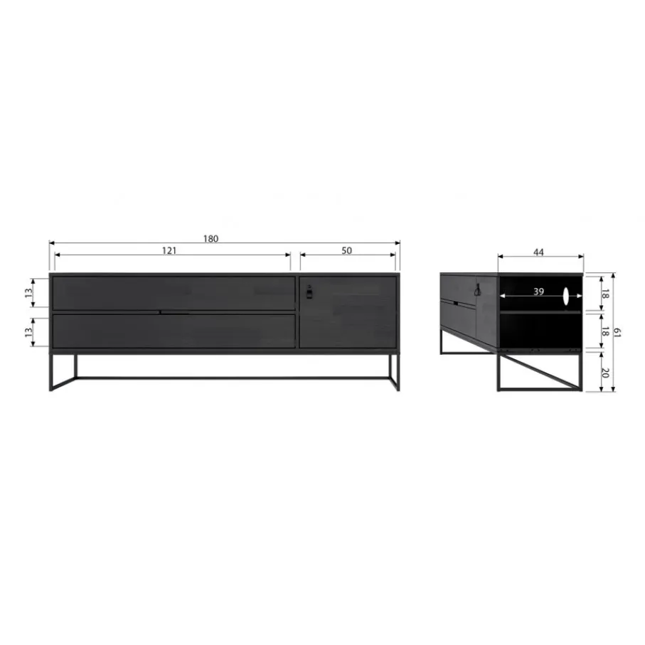 Tv-Meubels<WOOOD TV-meubel Silas Zwart - 180x61x44 cm