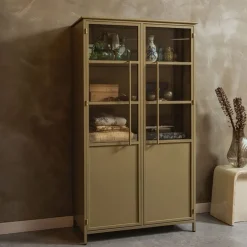 Buffetkasten|Vitrinekasten<WOOOD Vitrinekast Exhibit Khaki - 99x170x44 cm