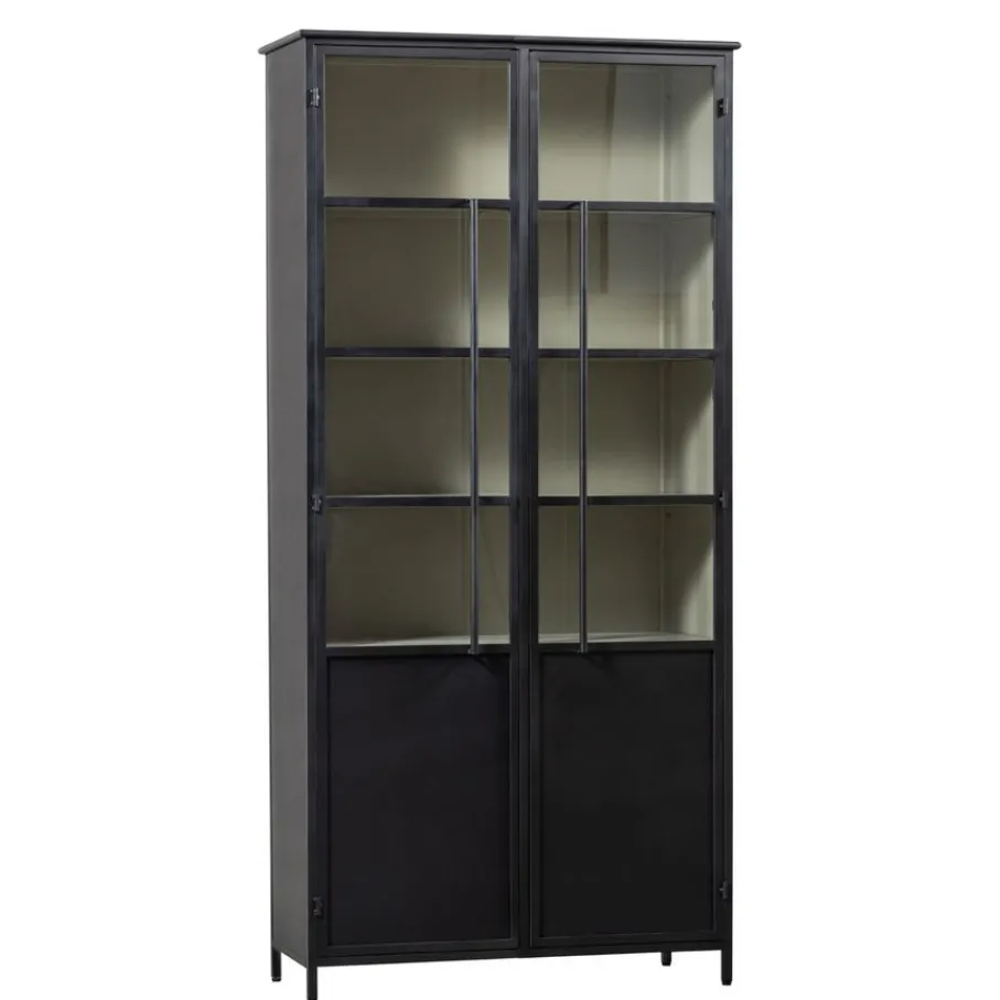 Buffetkasten|Wandkasten<WOOOD Vitrinekast Exhibit XL Zwart - 99x200x44 cm