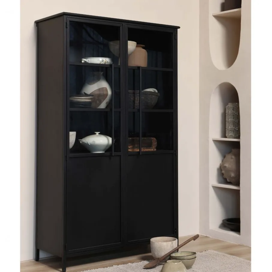 Buffetkasten|Vitrinekasten<WOOOD Vitrinekast Exhibit Zwart - 99x170x44 cm