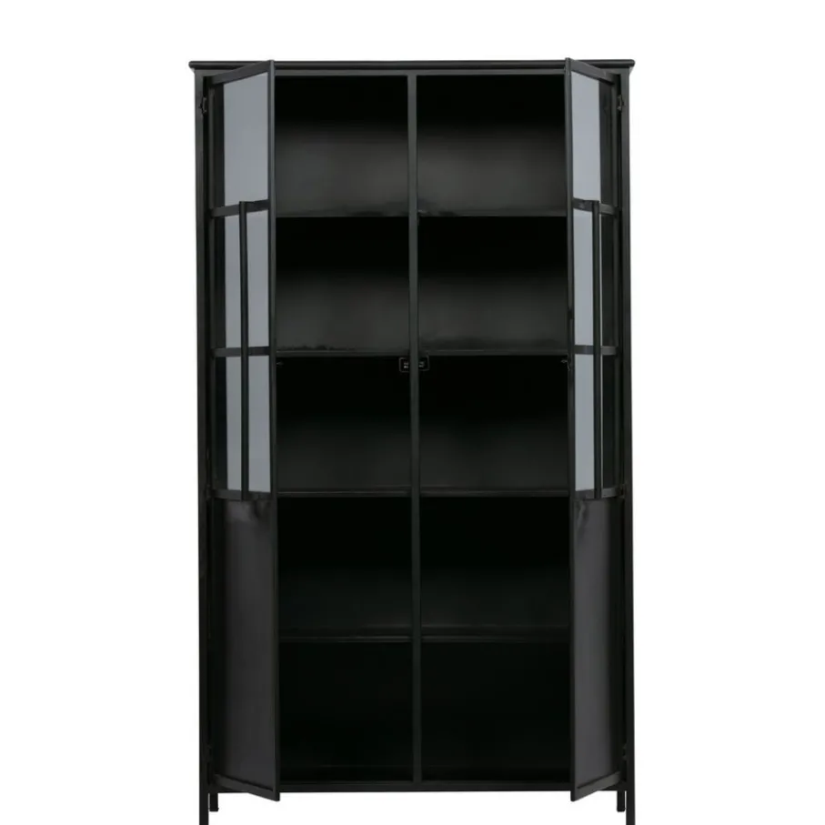Buffetkasten|Vitrinekasten<WOOOD Vitrinekast Exhibit Zwart - 99x170x44 cm