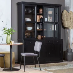 Vitrinekasten<WOOOD Vitrinekast Lagos Zwart - 166x214x48 cm