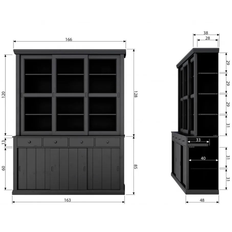 Vitrinekasten<WOOOD Vitrinekast Lagos Zwart - 166x214x48 cm