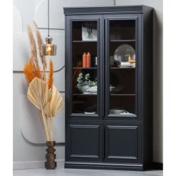Vitrinekasten<WOOOD Vitrinekast Organize Zwart - 110x215x44 cm