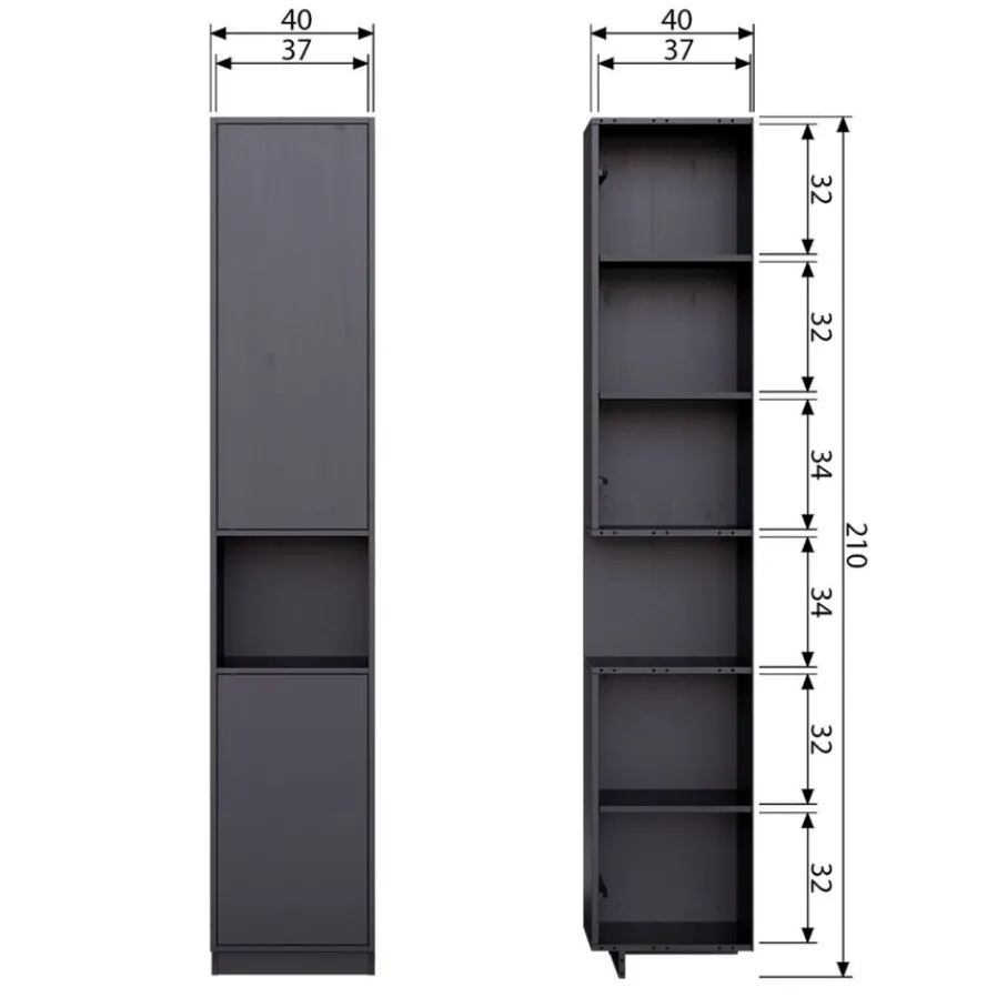 Wandkasten<WOOOD Wandkast Finca Zwart - 40x210x40 cm