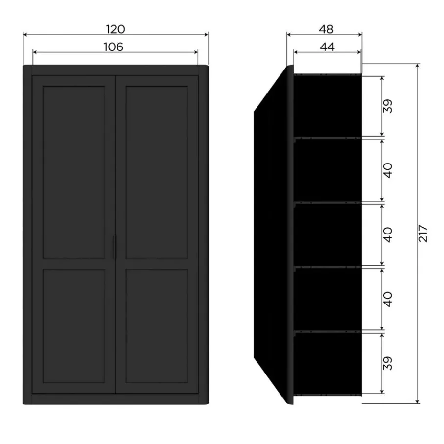 Wandkasten<WOOOD Wandkast Gunnar Zwart - 120x217x48 cm
