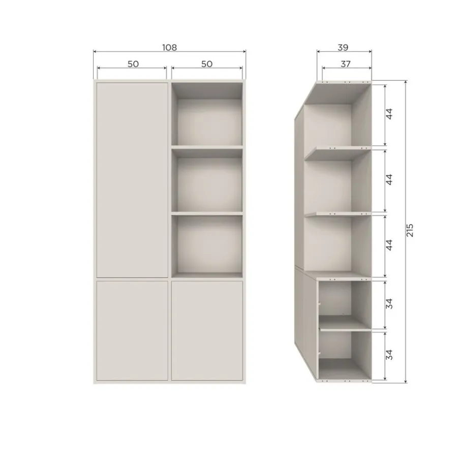 Wandkasten<WOOOD Wandkast Meggy Links Dust - 108x215x40 cm