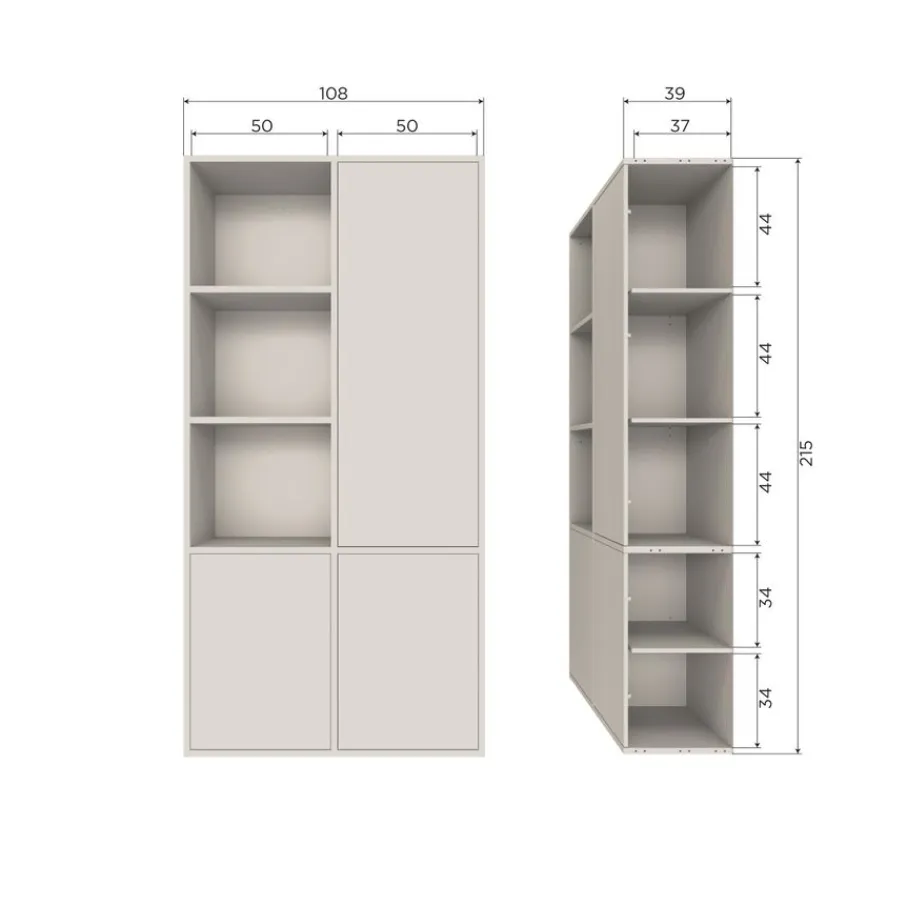 Wandkasten<WOOOD Wandkast Meggy Rechts Dust - 108x215x40 cm