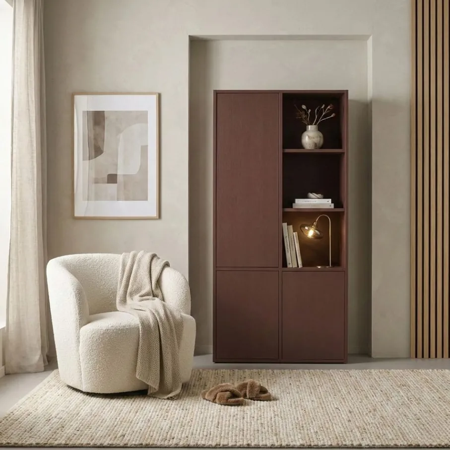 Opbergkasten<WOOOD Wandkast Merel Bordeaux - 100x200x40 cm