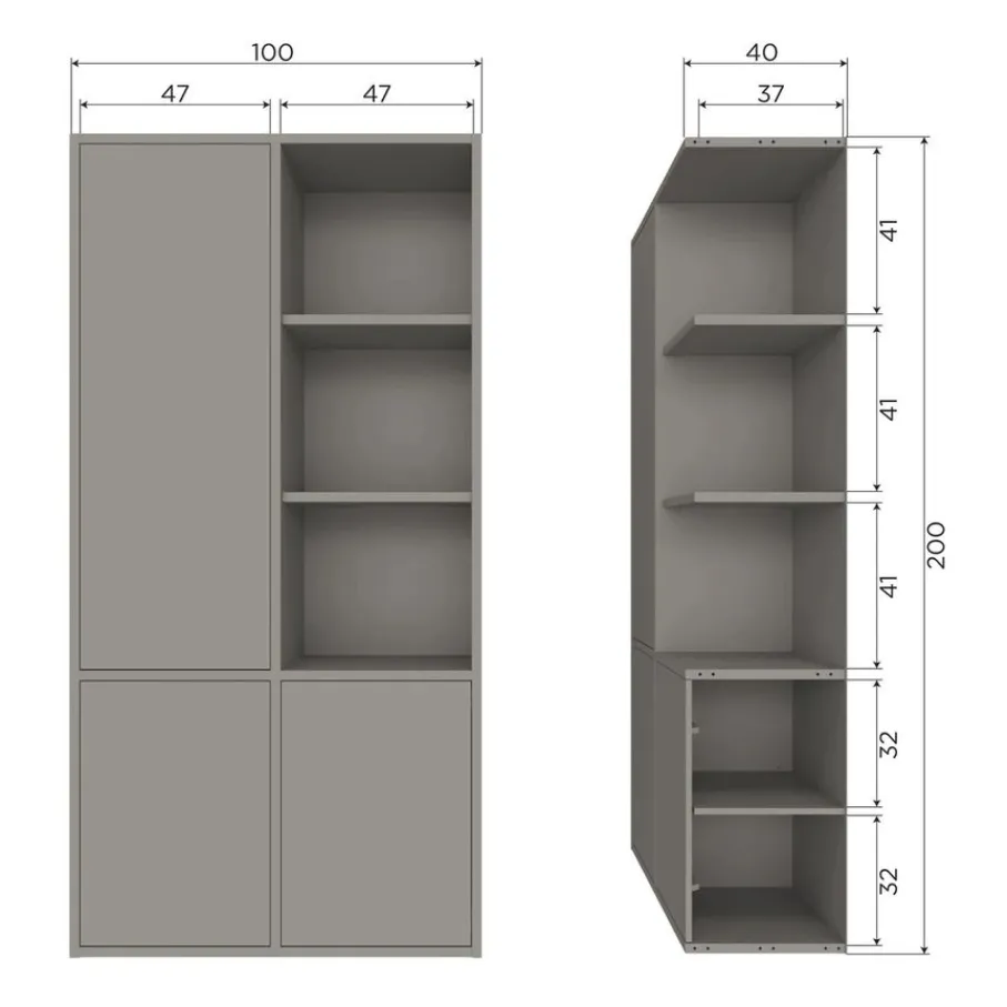 Opbergkasten<WOOOD Wandkast Merel Warmgrijs - 100x200x40 cm