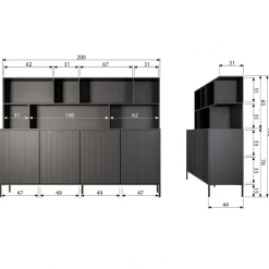 Wandkasten<WOOOD Wandkast New Gravure Dust - 200x150x44 cm