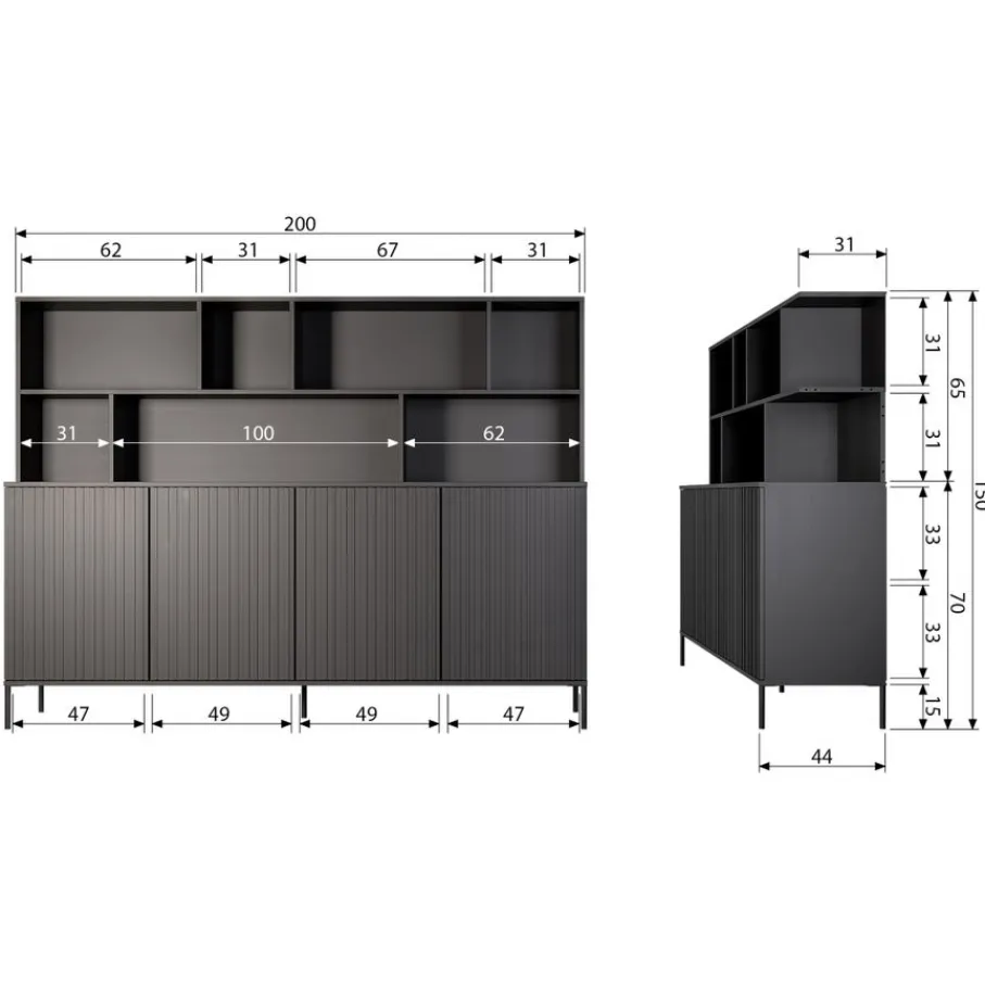 Wandkasten<WOOOD Wandkast New Gravure Naturel - 200x150x44 cm