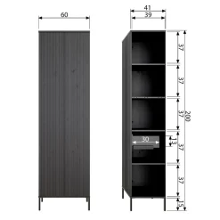 Wandkasten<WOOOD Wandkast New Gravure Zwart - 60x210x42 cm