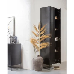 Wandkasten<WOOOD Wandkast New Gravure Zwart - 60x210x42 cm